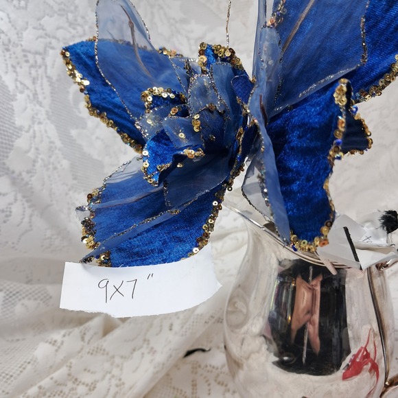 Royal Blue‎ Flower Clip On Ornament Gold Sequins 9x7" Decoration - Picture 1 of 5